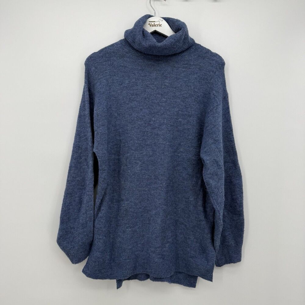 H&M Blue Cozy Turtleneck Sweater Oversized Size XS Acrylic Wool Blend Winter
